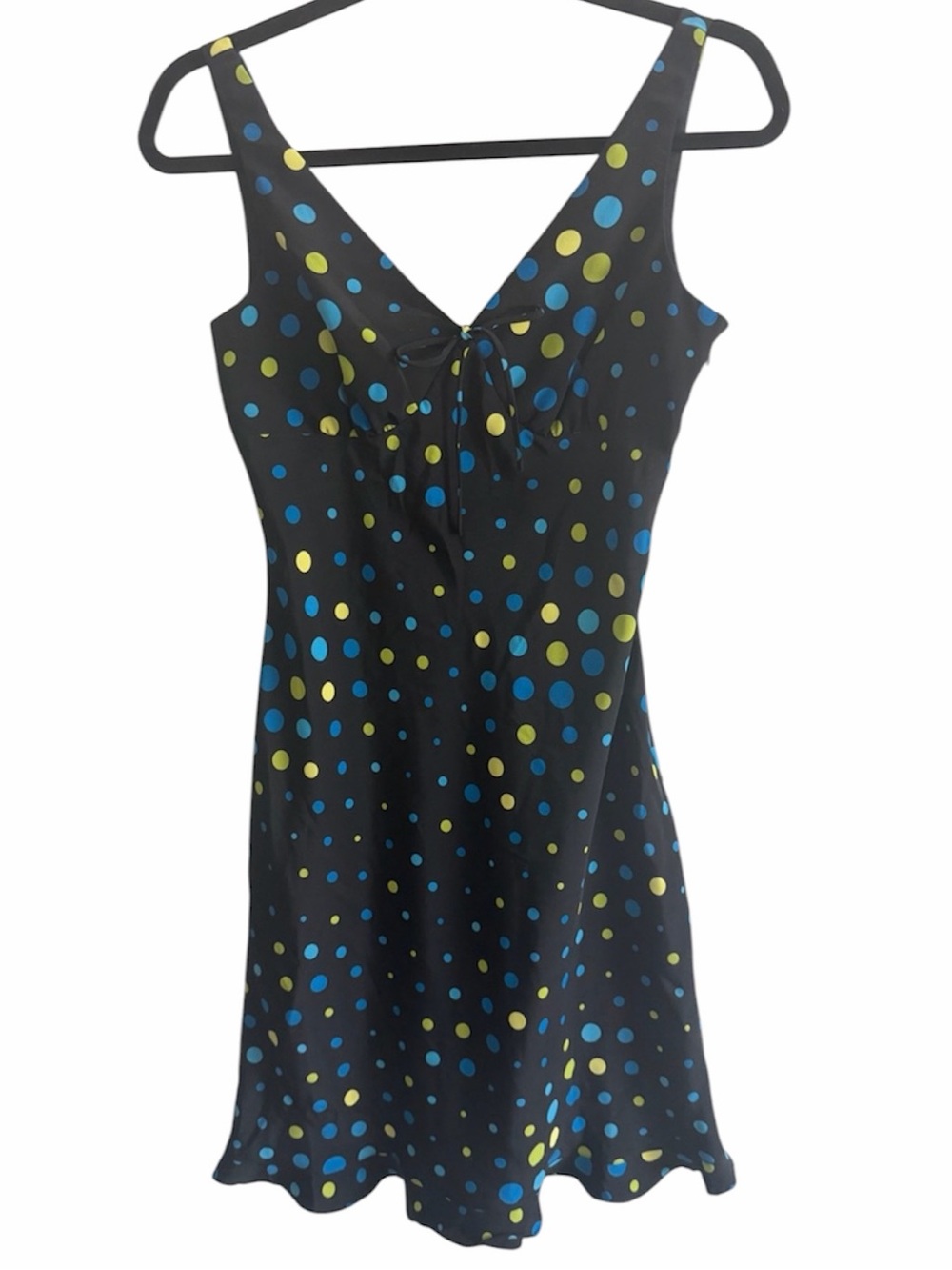 Express Y2K Vintage Black Midi Slip Dress w/ Blue and Yellow Polka Dots Size 1/2